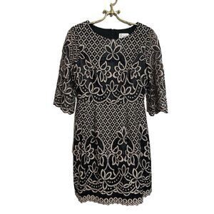 Eliza J Lace Overlay Dress 6 Black Tan‎ Sheath